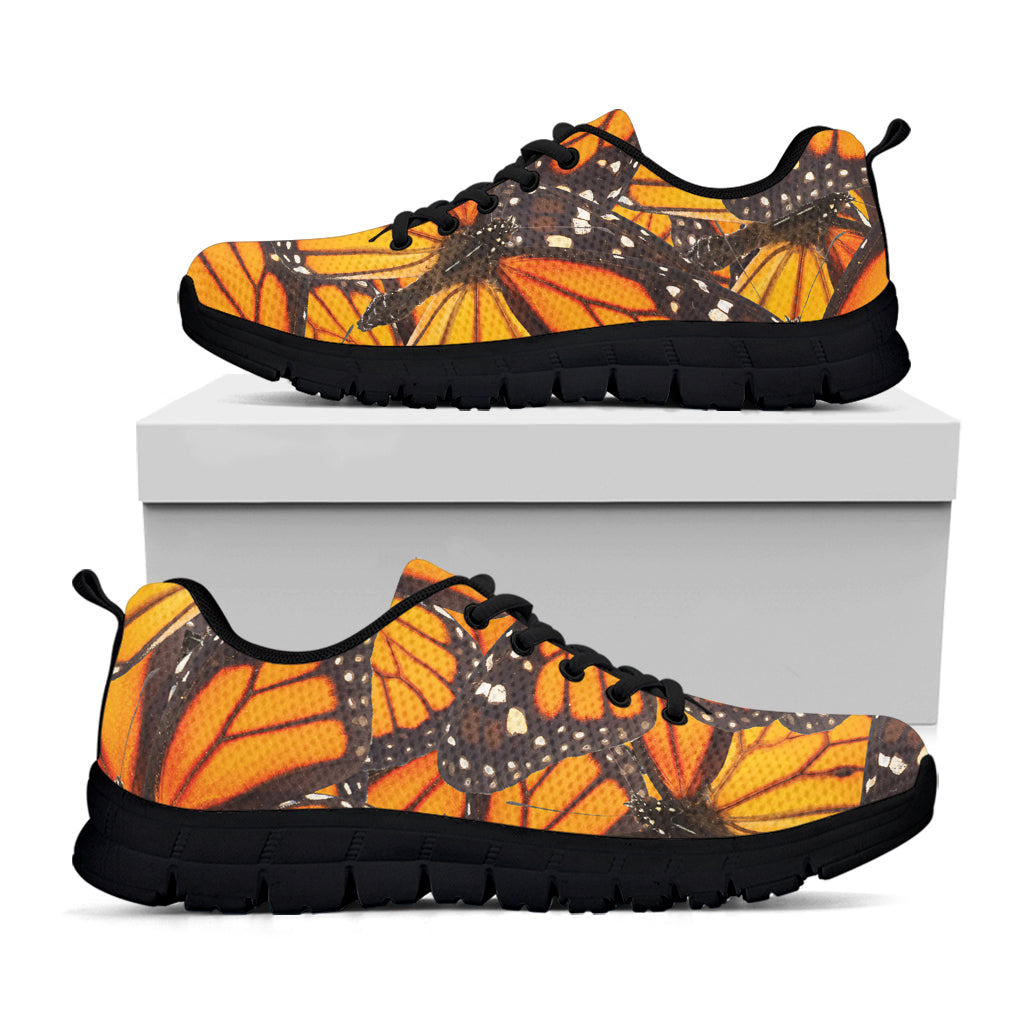Orange Monarch Butterfly Pattern Print Black Sneakers