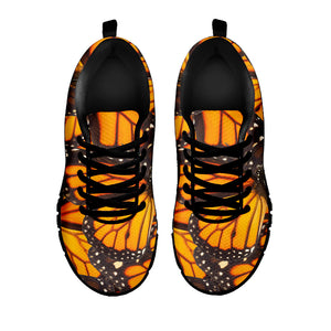 Orange Monarch Butterfly Pattern Print Black Sneakers