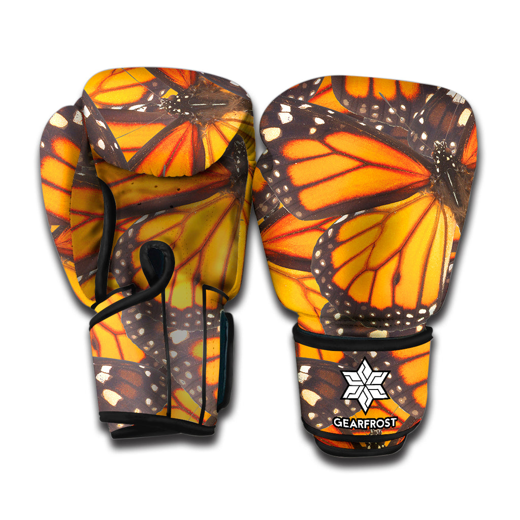 Orange Monarch Butterfly Pattern Print Boxing Gloves