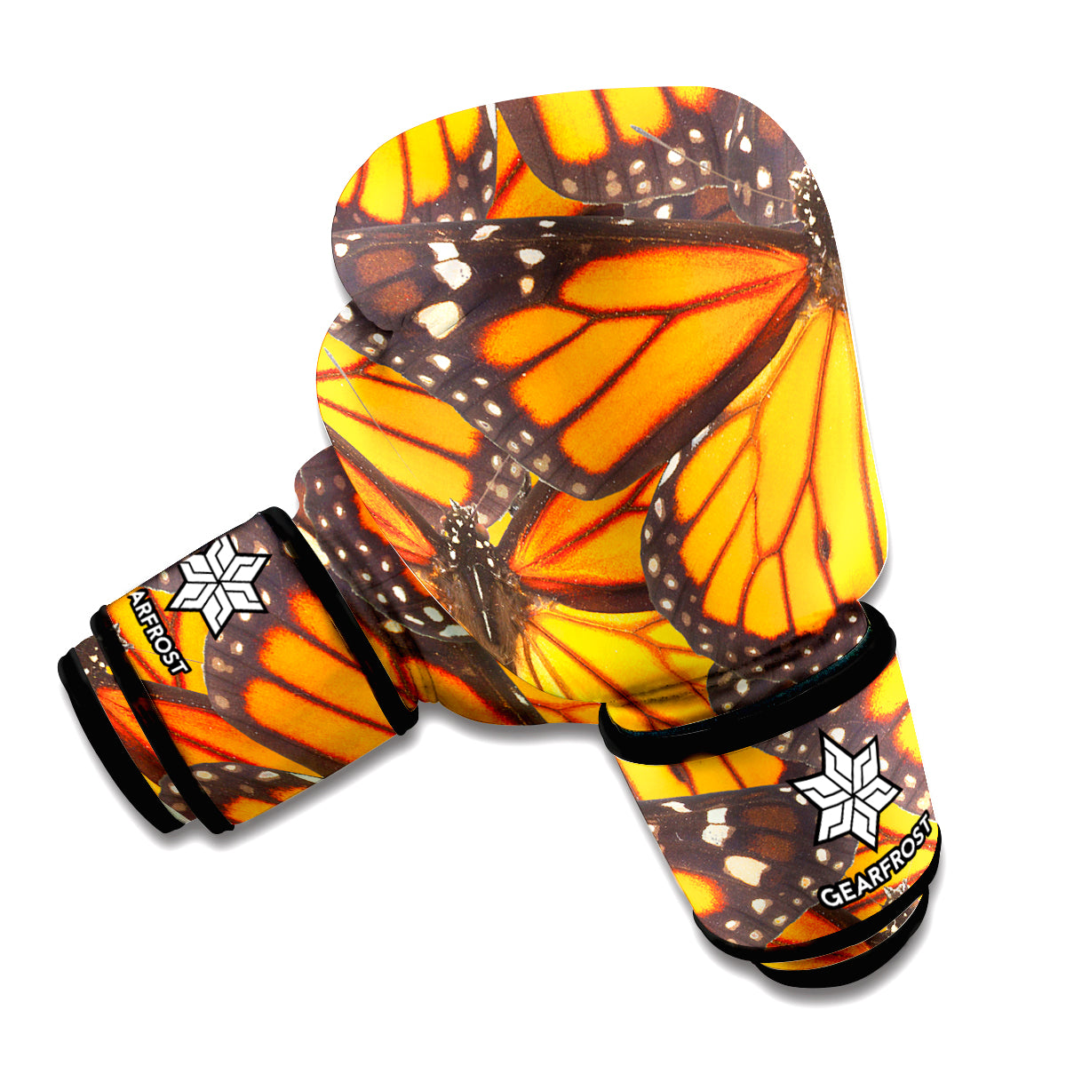 Orange Monarch Butterfly Pattern Print Boxing Gloves