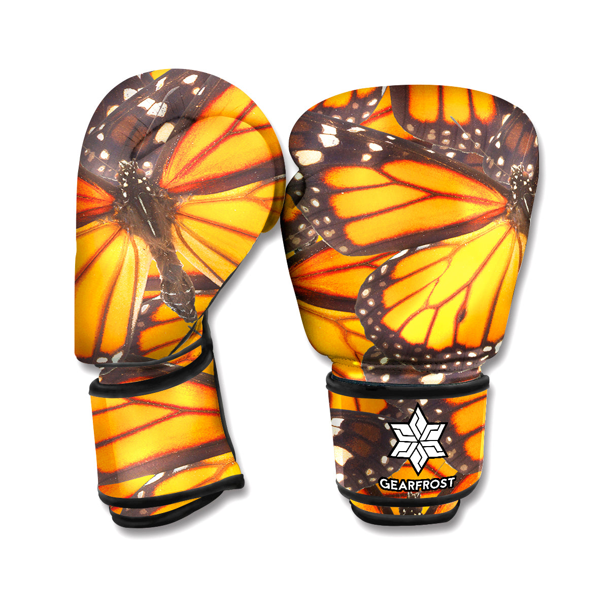 Orange Monarch Butterfly Pattern Print Boxing Gloves