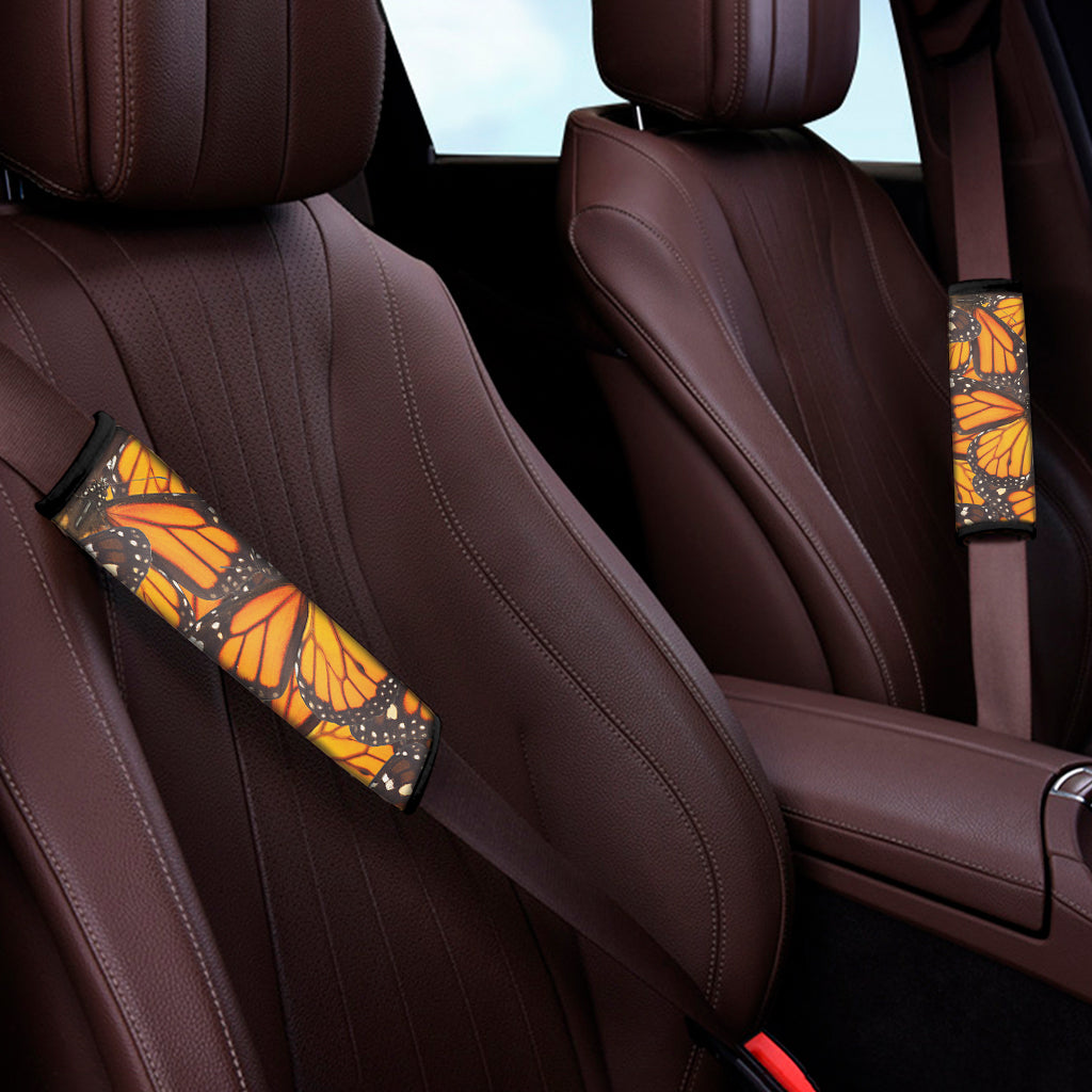 Orange Monarch Butterfly Pattern Print Car Seat Belt Covers