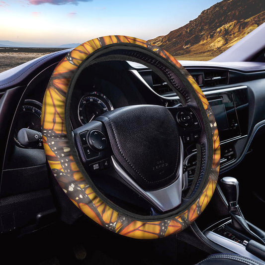 Orange Monarch Butterfly Pattern Print Car Steering Wheel Cover