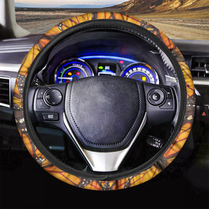 Orange Monarch Butterfly Pattern Print Car Steering Wheel Cover