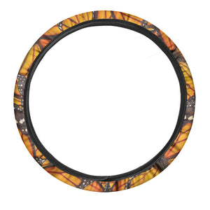 Orange Monarch Butterfly Pattern Print Car Steering Wheel Cover