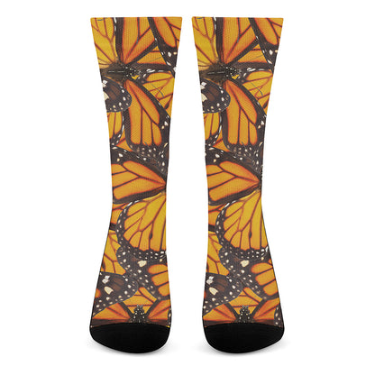 Orange Monarch Butterfly Pattern Print Crew Socks