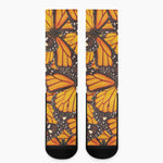 Orange Monarch Butterfly Pattern Print Crew Socks