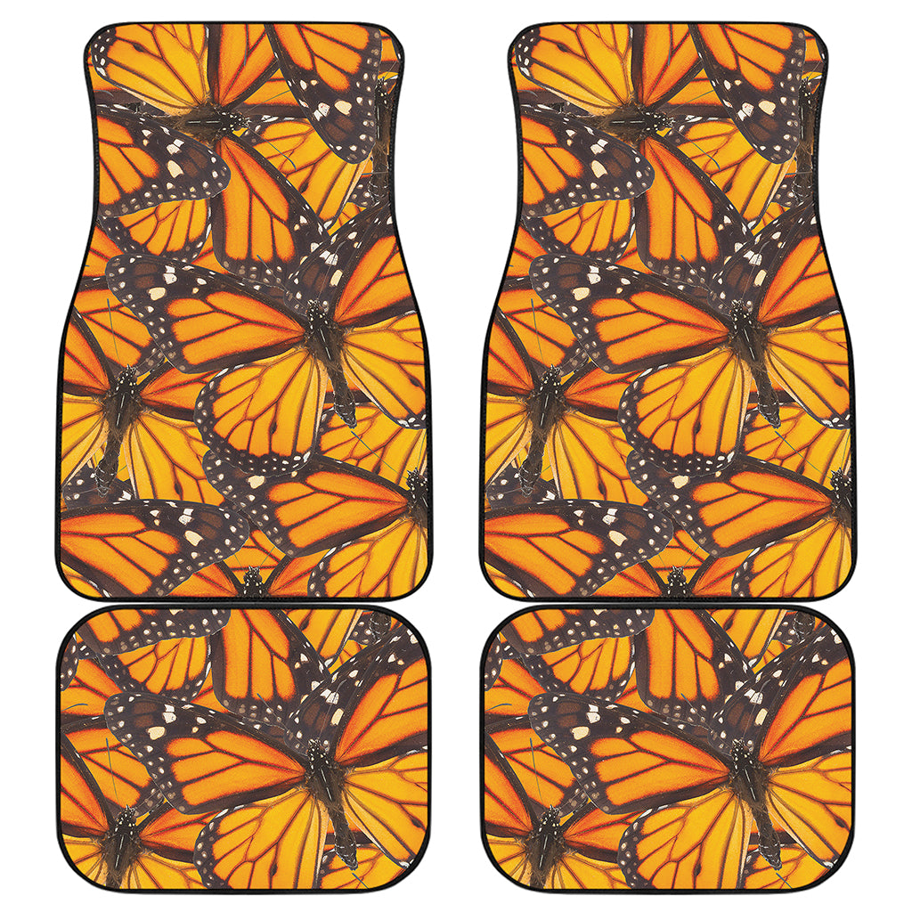 Orange Monarch Butterfly Pattern Print Front and Back Car Floor Mats