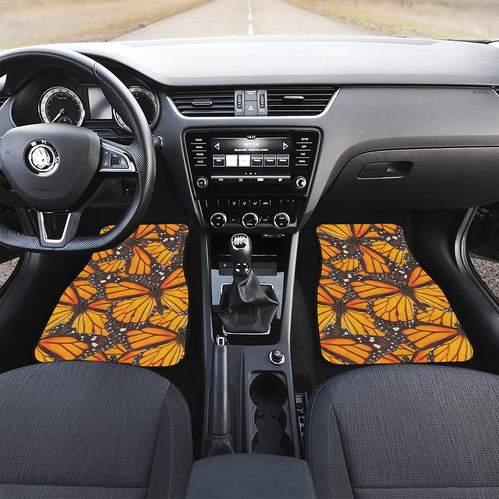 Orange Monarch Butterfly Pattern Print Front and Back Car Floor Mats