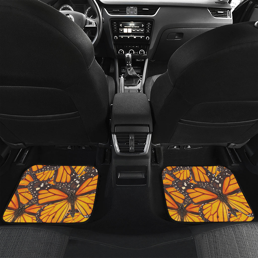 Orange Monarch Butterfly Pattern Print Front and Back Car Floor Mats