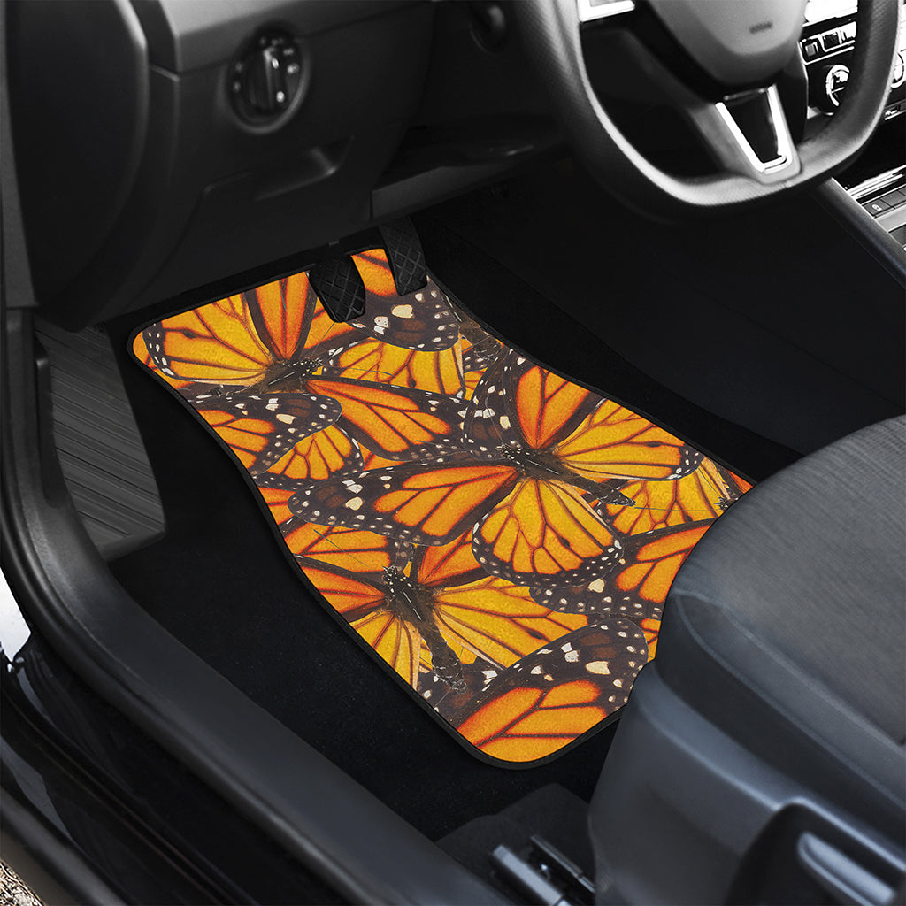 Orange Monarch Butterfly Pattern Print Front and Back Car Floor Mats