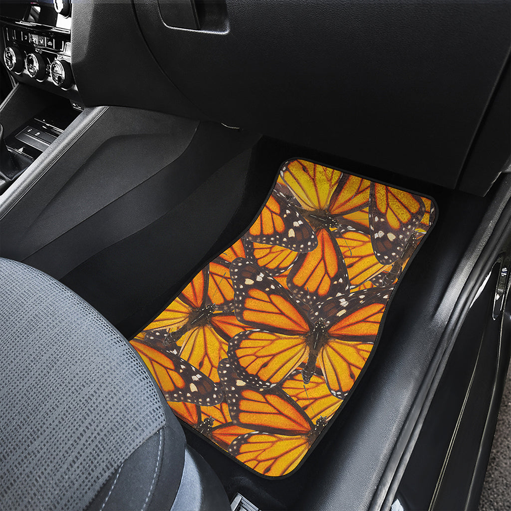 Orange Monarch Butterfly Pattern Print Front and Back Car Floor Mats