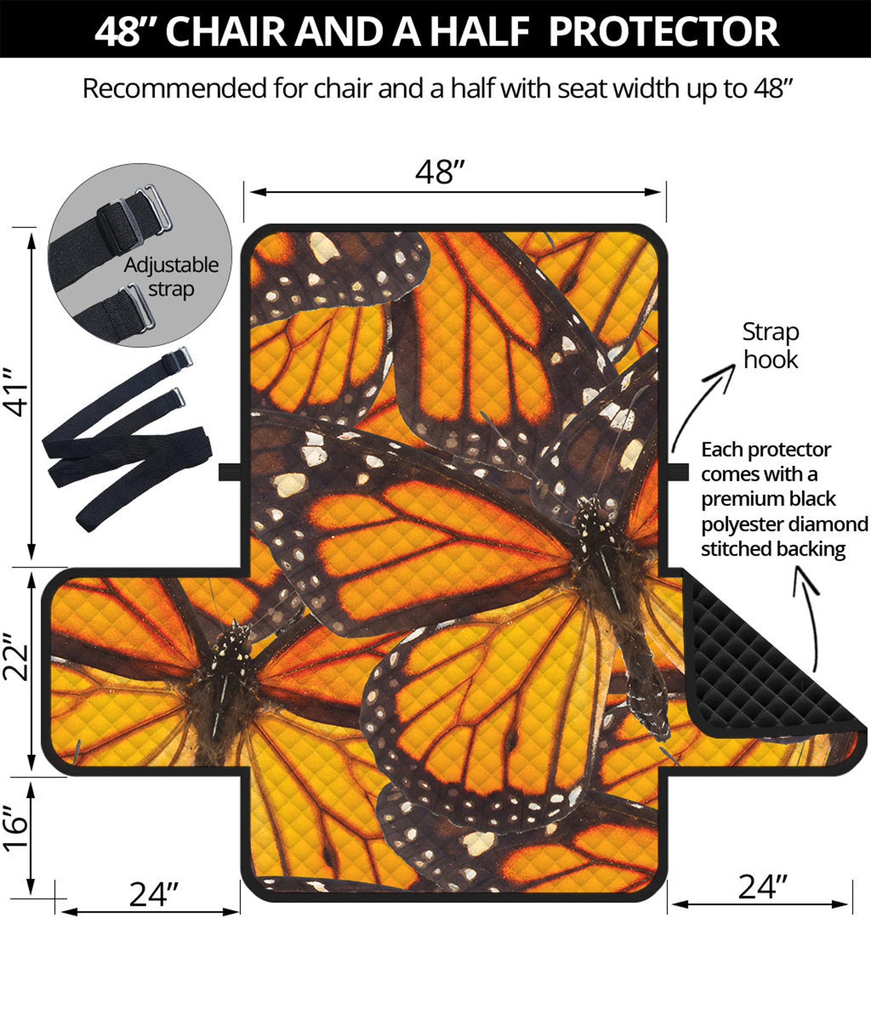 Orange Monarch Butterfly Pattern Print Half Sofa Protector