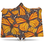 Orange Monarch Butterfly Pattern Print Hooded Blanket