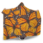 Orange Monarch Butterfly Pattern Print Hooded Blanket