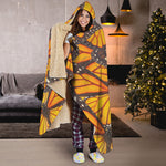 Orange Monarch Butterfly Pattern Print Hooded Blanket