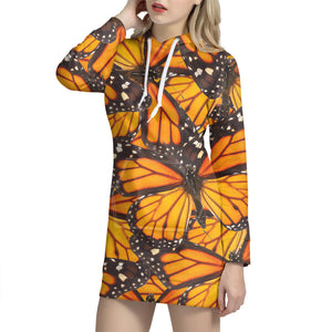 Orange Monarch Butterfly Pattern Print Hoodie Dress