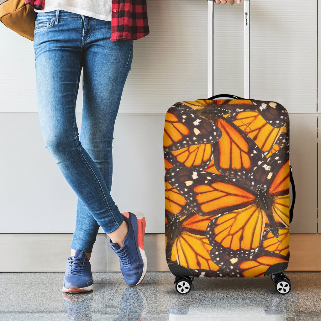 Orange Monarch Butterfly Pattern Print Luggage Cover