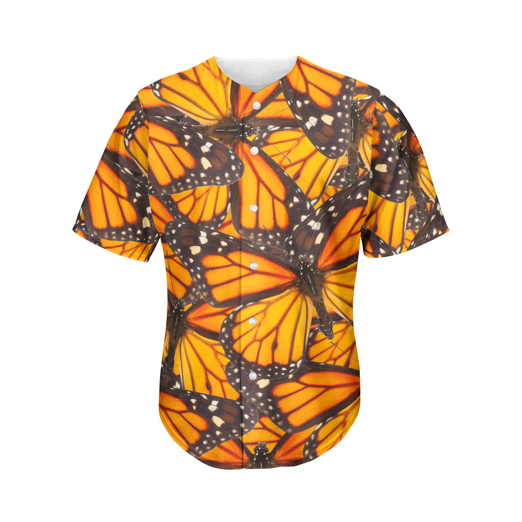 Orange Monarch Butterfly Pattern Print Men's Baseball Jersey
