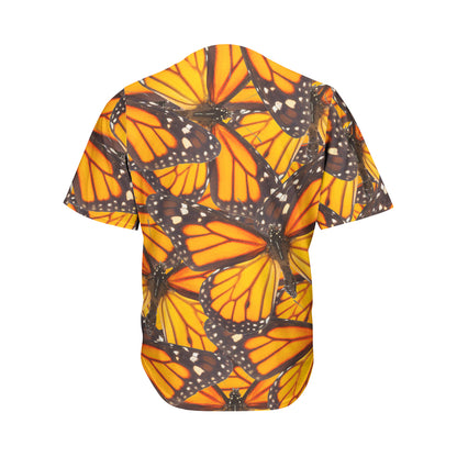 Orange Monarch Butterfly Pattern Print Men's Baseball Jersey