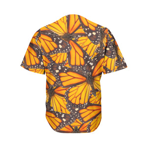 Orange Monarch Butterfly Pattern Print Men's Baseball Jersey