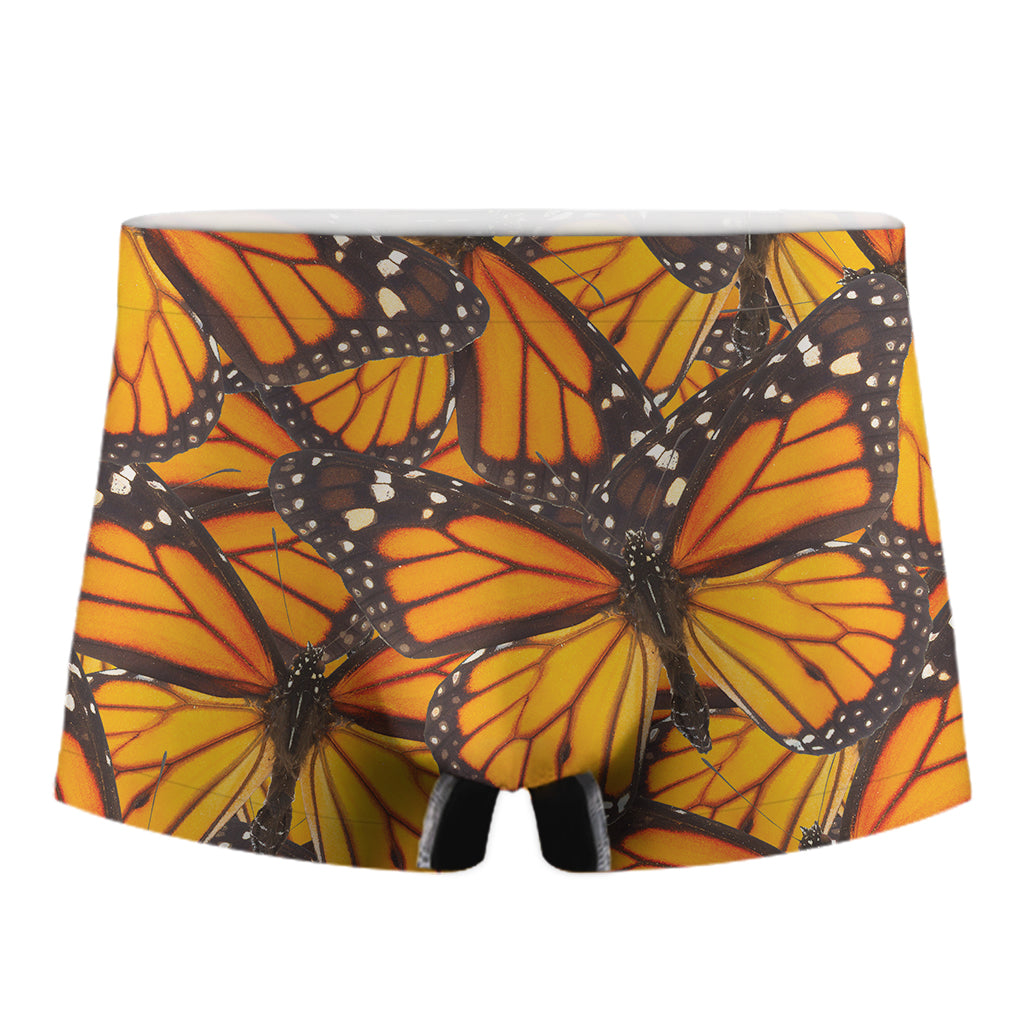 Orange Monarch Butterfly Pattern Print Men's Boxer Briefs