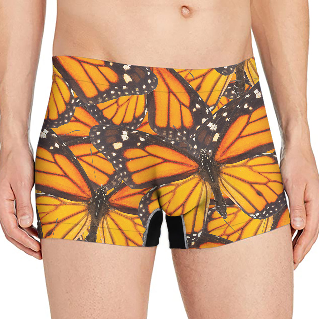 Orange Monarch Butterfly Pattern Print Men's Boxer Briefs