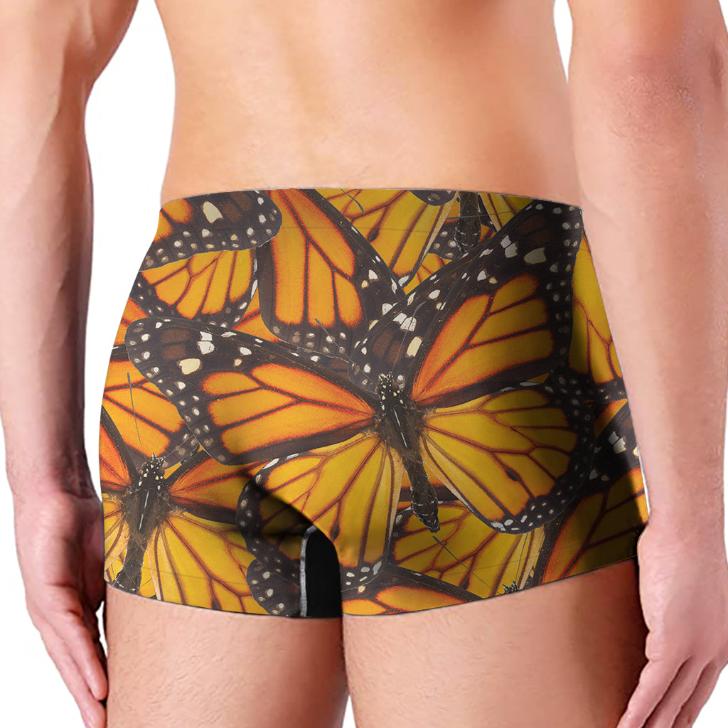 Orange Monarch Butterfly Pattern Print Men's Boxer Briefs