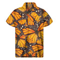 Orange Monarch Butterfly Pattern Print Men's Short Sleeve Shirt