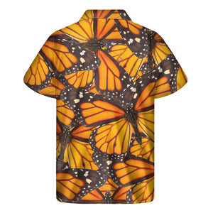 Orange Monarch Butterfly Pattern Print Men's Short Sleeve Shirt