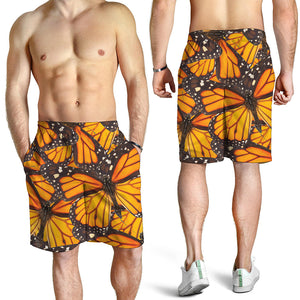 Orange Monarch Butterfly Pattern Print Men's Shorts