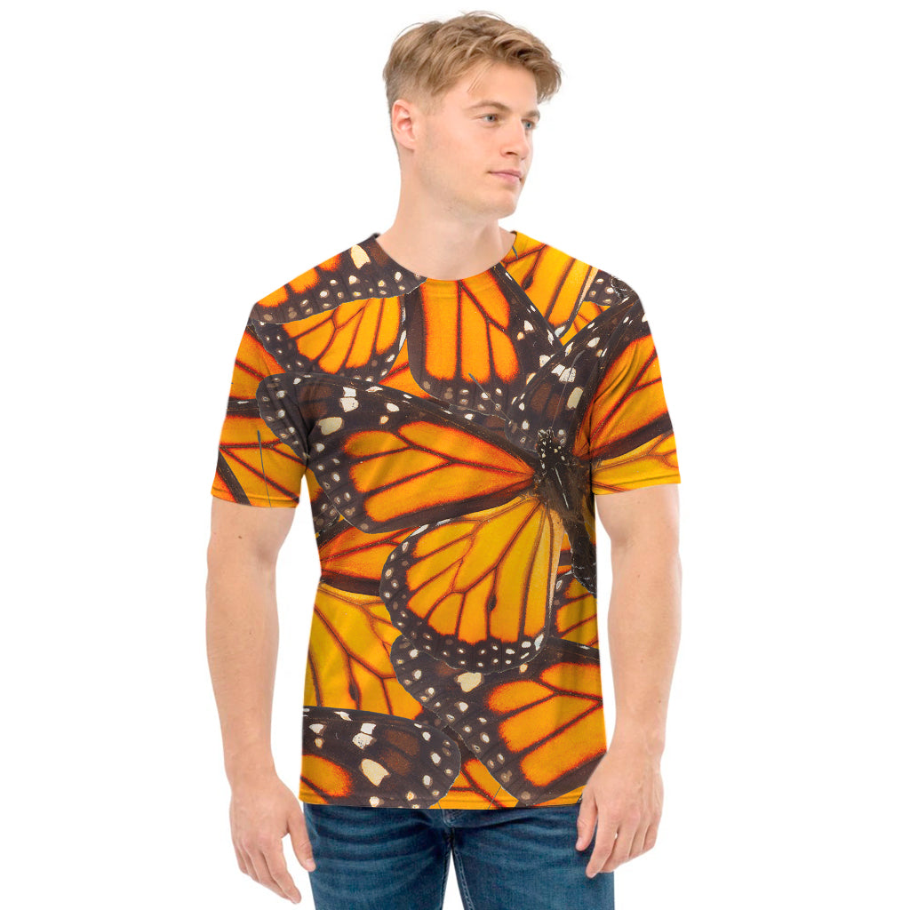 Orange Monarch Butterfly Pattern Print Men's T-Shirt