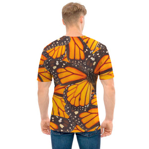 Orange Monarch Butterfly Pattern Print Men's T-Shirt