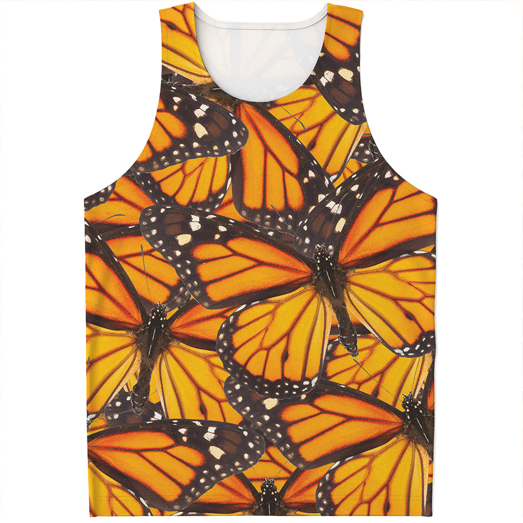 Orange Monarch Butterfly Pattern Print Men's Tank Top