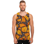 Orange Monarch Butterfly Pattern Print Men's Tank Top