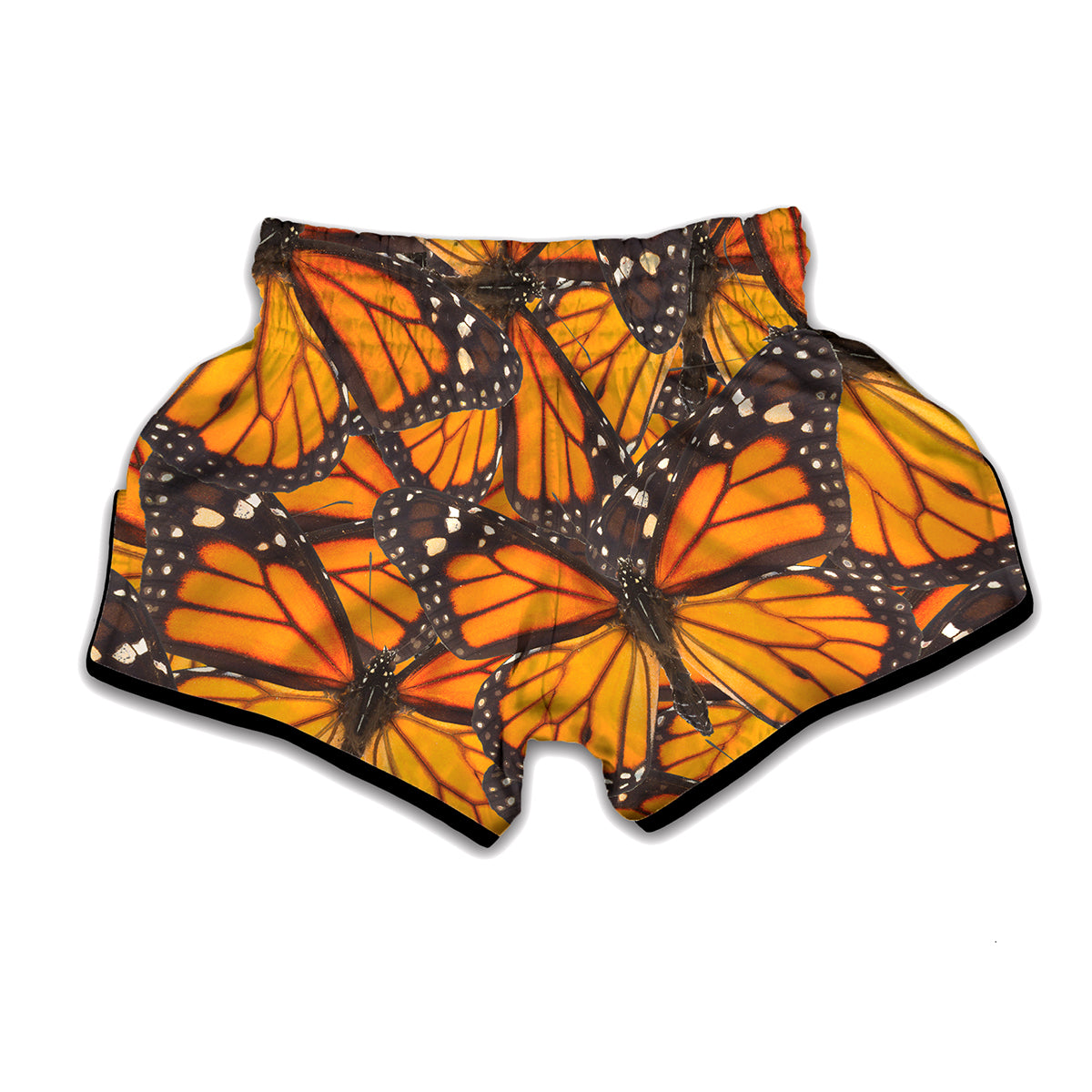 Orange Monarch Butterfly Pattern Print Muay Thai Boxing Shorts