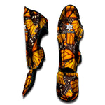 Orange Monarch Butterfly Pattern Print Muay Thai Shin Guard