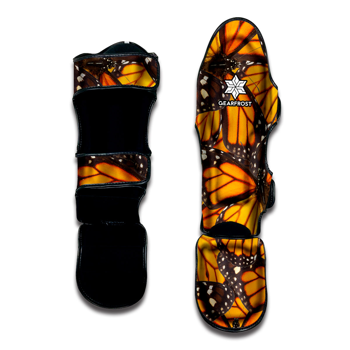 Orange Monarch Butterfly Pattern Print Muay Thai Shin Guard