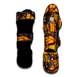Orange Monarch Butterfly Pattern Print Muay Thai Shin Guard