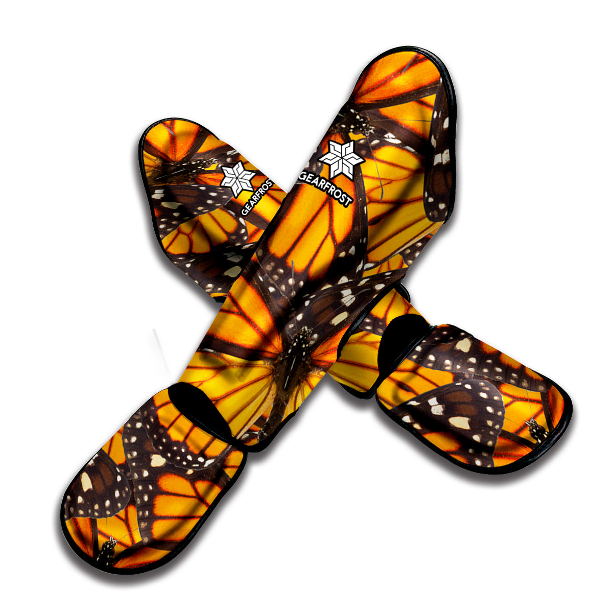 Orange Monarch Butterfly Pattern Print Muay Thai Shin Guard