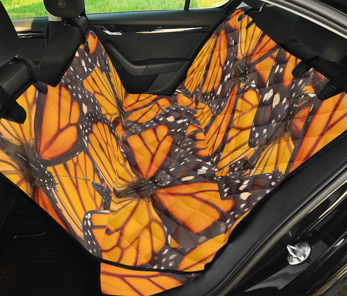 Orange Monarch Butterfly Pattern Print Pet Car Back Seat Cover