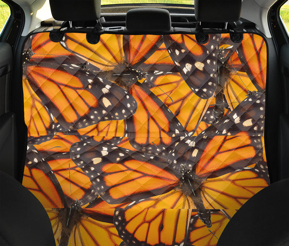 Orange Monarch Butterfly Pattern Print Pet Car Back Seat Cover