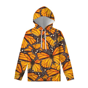 Orange Monarch Butterfly Pattern Print Pullover Hoodie