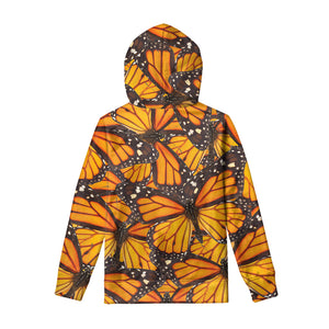 Orange Monarch Butterfly Pattern Print Pullover Hoodie