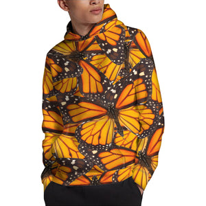 Orange Monarch Butterfly Pattern Print Pullover Hoodie