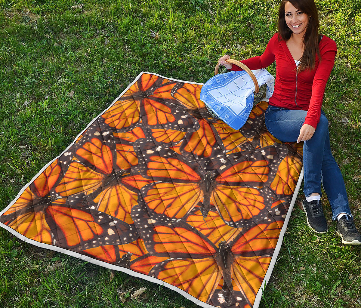 Orange Monarch Butterfly Pattern Print Quilt