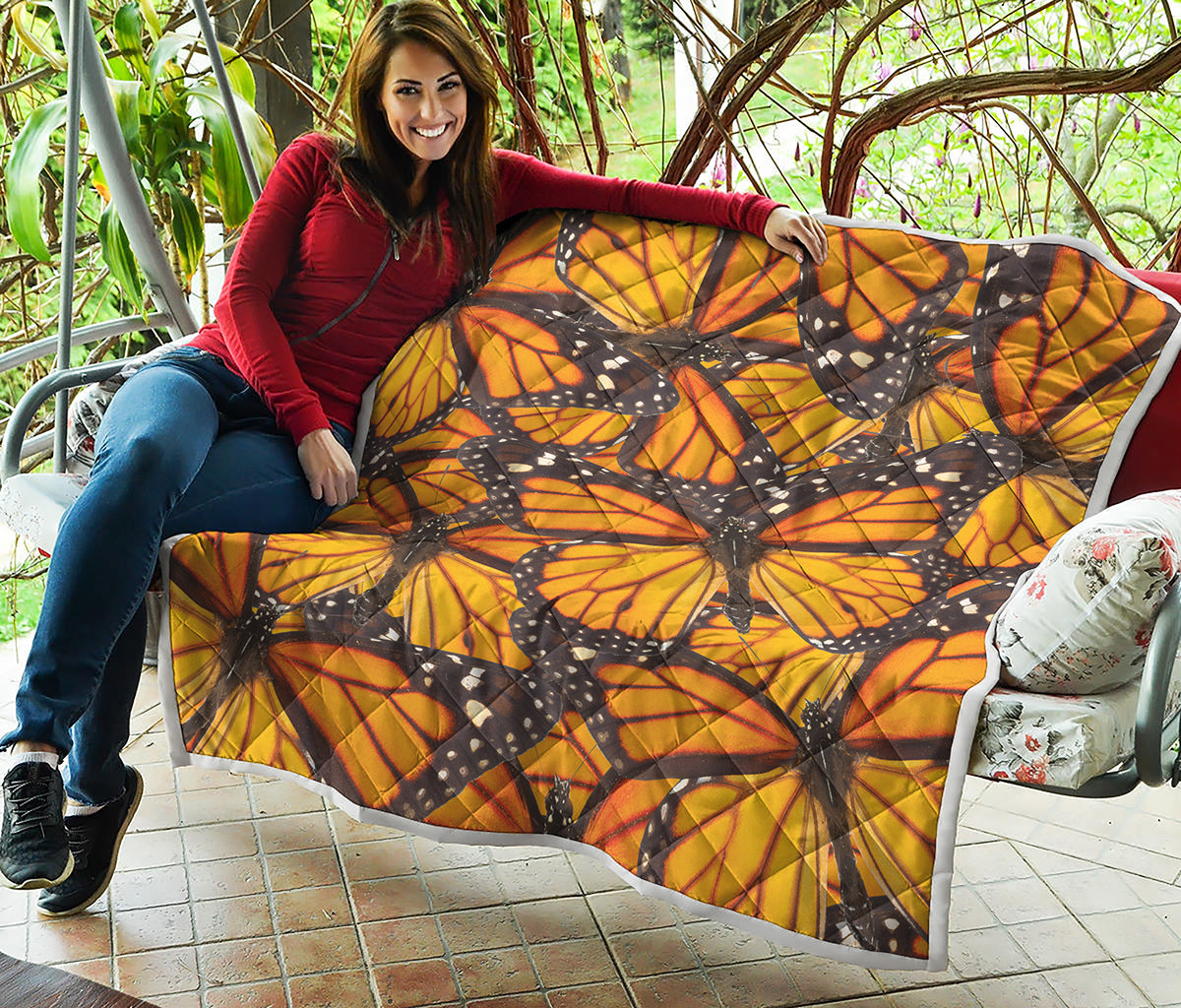 Orange Monarch Butterfly Pattern Print Quilt