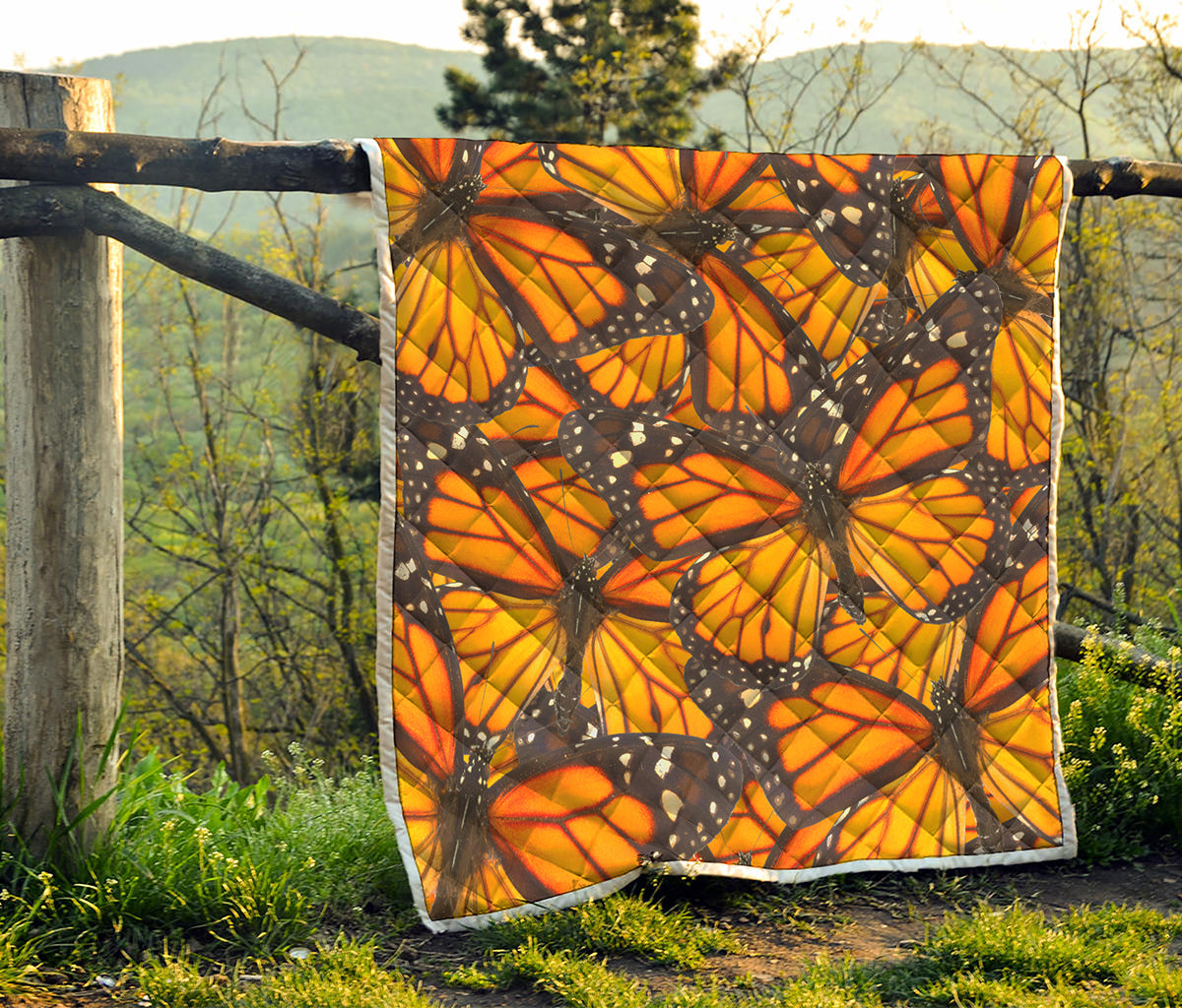 Orange Monarch Butterfly Pattern Print Quilt