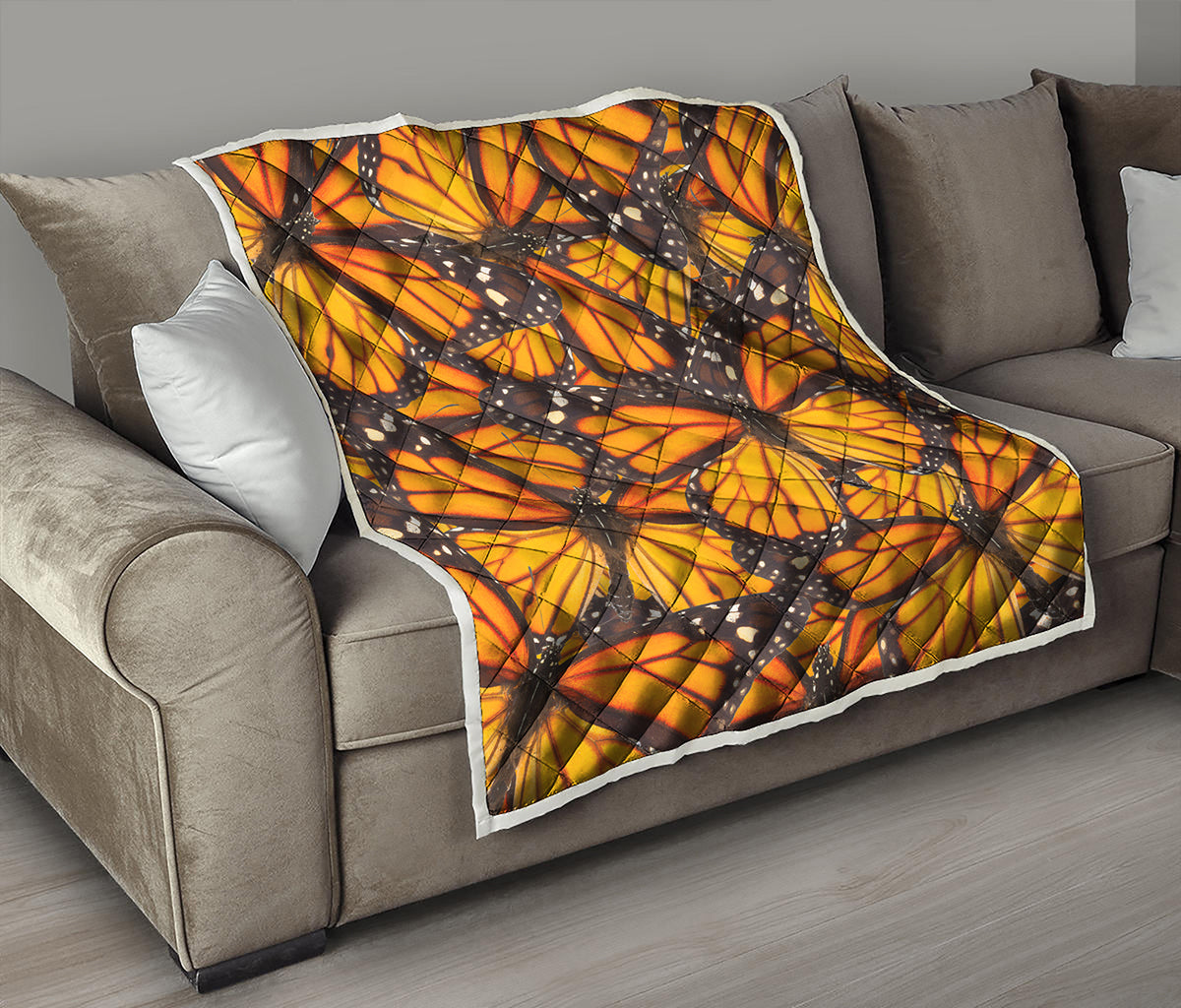 Orange Monarch Butterfly Pattern Print Quilt