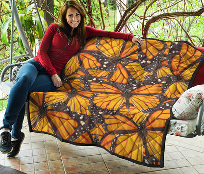 Orange Monarch Butterfly Pattern Print Quilt